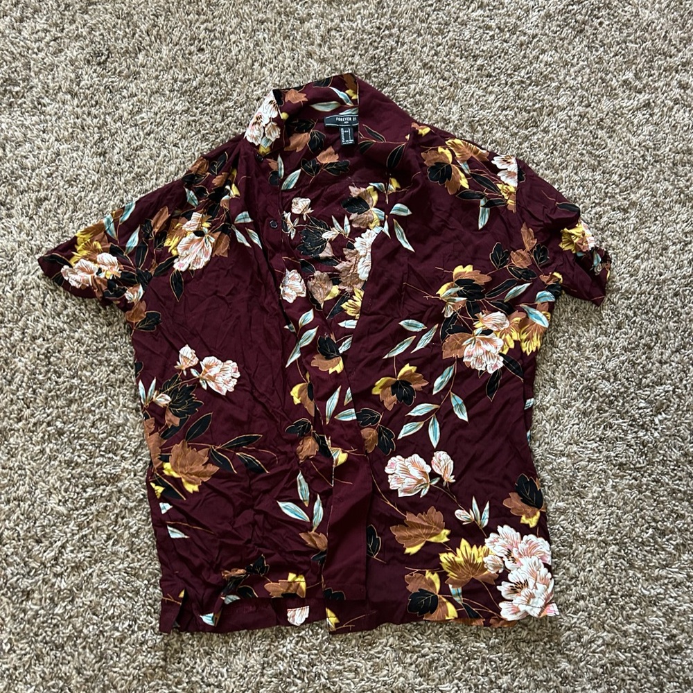Forever 21 Burgundy Floral Shirt